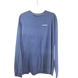 Patagonia Men's Long Sleeve Blue Tshirt Logo Back Size Large